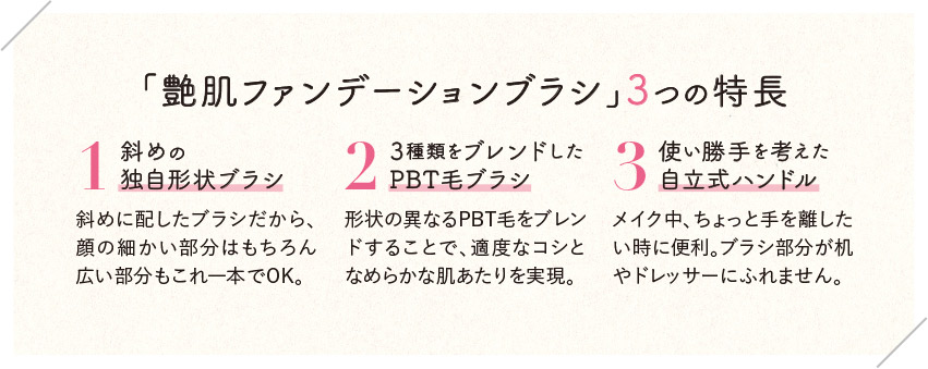 「艶肌ファンデーションブラシ」3つの特長