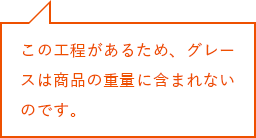 この工程があるため、グレースは商品の重量に含まれないのです。