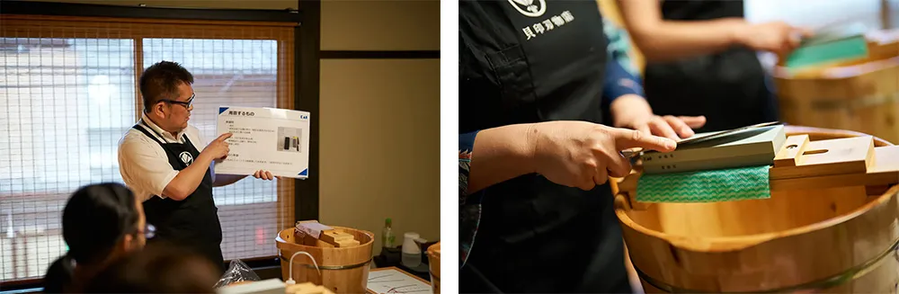 【事後レポート】「貝印刃物店 京都店」にて包丁マイスターのレクチャーのもと「包丁研ぎ講座」を開催ー自身の包丁を研ぎ、道具を長く使うためのお手入れを体験ー
